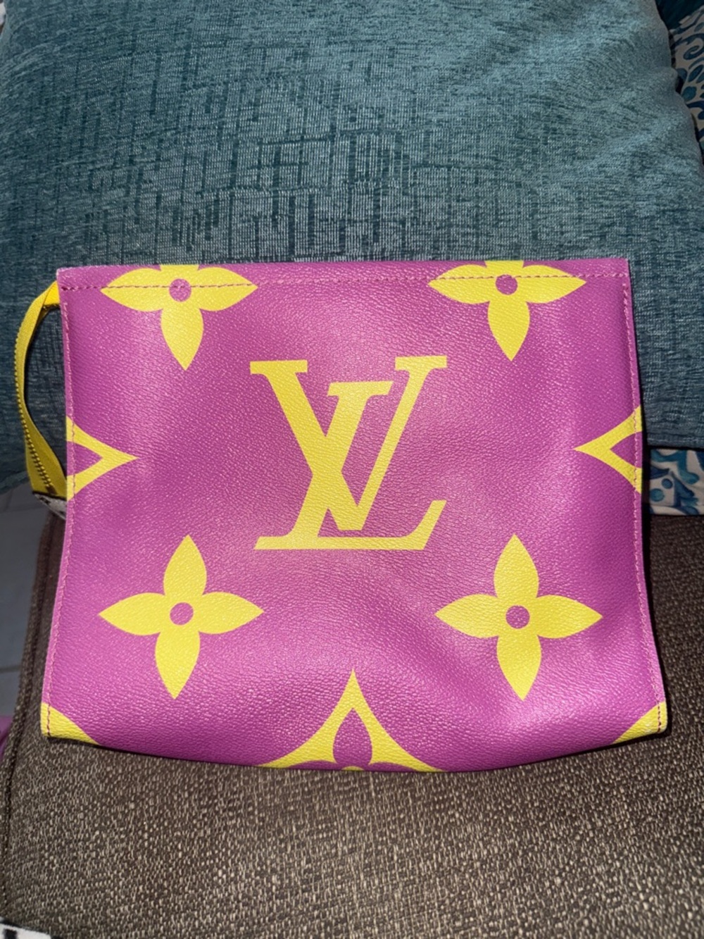 Pink & Yellow Monogram Wristlet Pouch